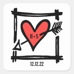 Custom Wedding Love Heart Black and Red Stickers