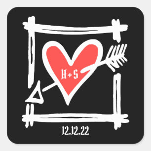 Custom Wedding Love Heart Black and Red Stickers