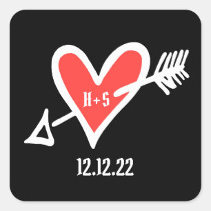 Custom Wedding Love Heart Black and Red Stickers