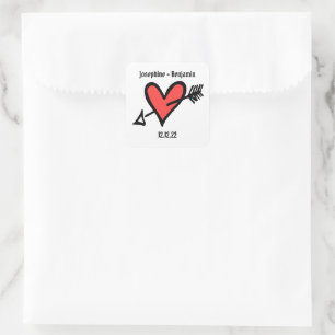 Custom Wedding Love Heart Black & Red Square Sticker
