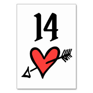 Custom Wedding Love Heart Black & Red Table Number