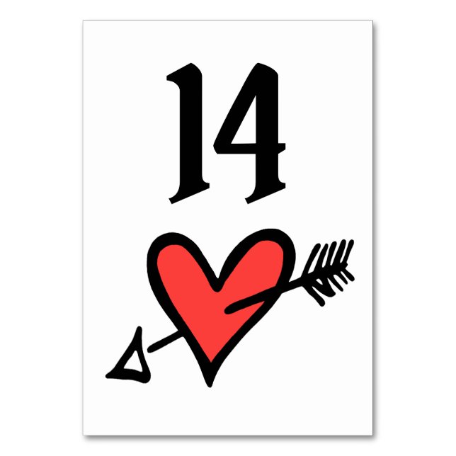 Custom Wedding Love Heart Black & Red Table Number (Front)