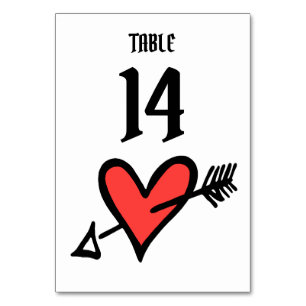 Custom Wedding Love Heart Black & Red Table Number