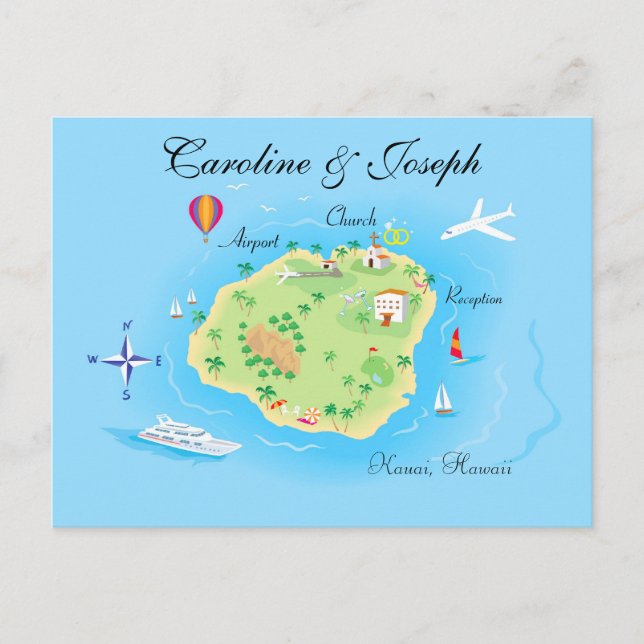 Custom Wedding Map Design - Illustrated Postcard (Front)