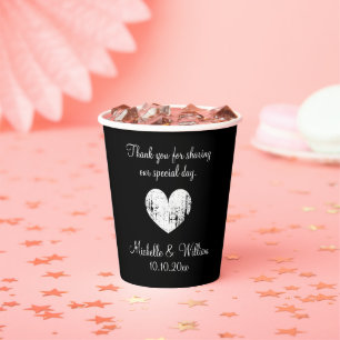 Custom wedding monogram black white vintage heart paper cups