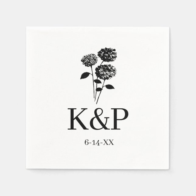 Custom Wedding Monogram Hydrangea Name Etched  Napkin (Front)