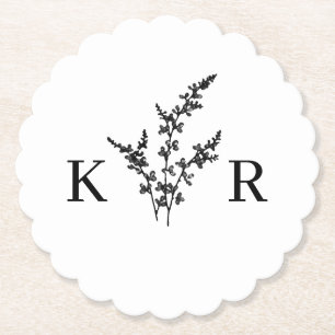 Custom Wedding Monogram Name Etched Flower Paper Coaster