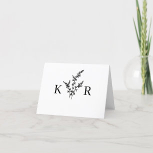 Custom Wedding Monogram Name Etched Flower Thank You Card