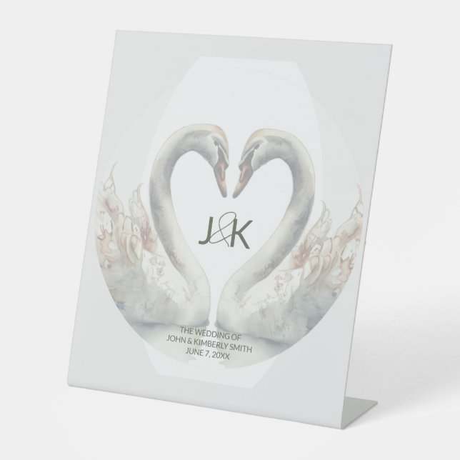 Custom Wedding Monogram Swan Pedestal Sign (Front)