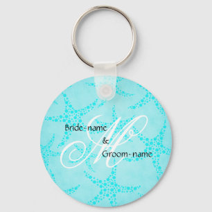 Custom Wedding Monogram Turquoise Starfish Key Ring