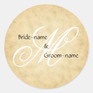 Custom Wedding Monogram Vintage Style Classic Round Sticker