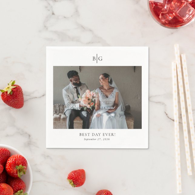 Custom Wedding Monogrammed Photo Best Day Ever Napkin (Insitu)