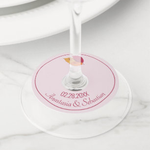 Custom Wedding Name Date Colourful Fall Leaves Wine Glass Tag