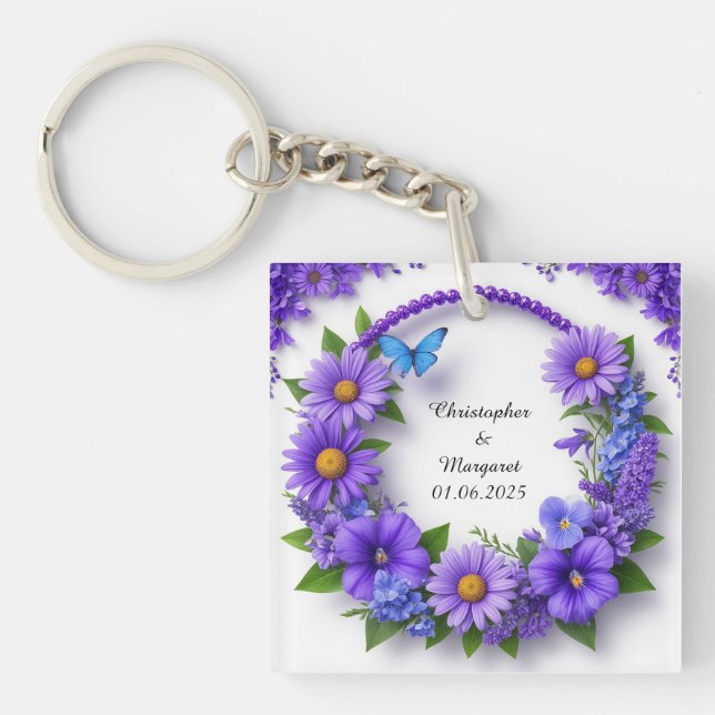 💐 Custom Wedding Name Gift For Floral Keepsakes  Key Ring (Front)