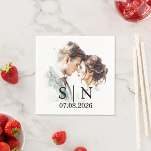 Custom Wedding Napkin – Photo, Initials & Date