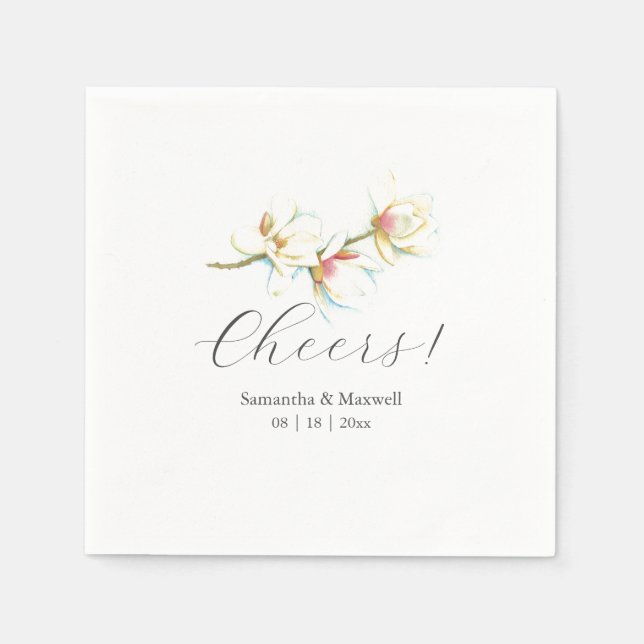 Custom Wedding Napkins White Magnolia Flowers (Front)