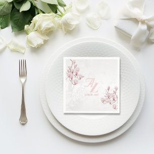 Custom Wedding Napkins with Watercolour Magnolias 