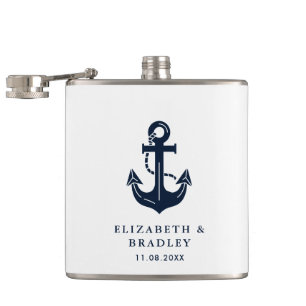 Custom Wedding Nautical Navy Blue Anchor Hip Flask