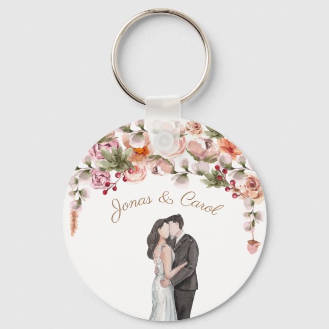 Custom wedding party gift floral watercolor  key ring (Front)