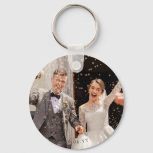 Custom Wedding Photo and Date Double Sided Key Ring