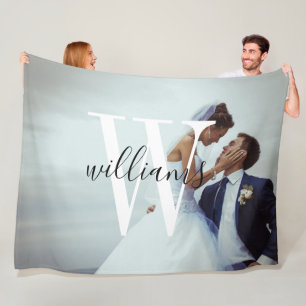 Custom Wedding Photo and Monogram Fleece Blanket
