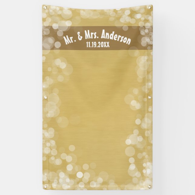 Custom Wedding Photo Booth Backdrop Mr & Mrs Gold Banner (Vertical)