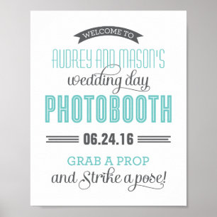 Custom Wedding Photo Booth Sign   Aqua Blue Grey