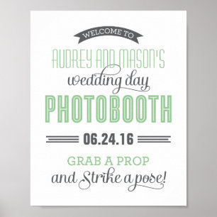 Custom Wedding Photo Booth Sign   Mint Green Grey