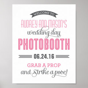 Custom Wedding Photo Booth Sign   Pink and Grey