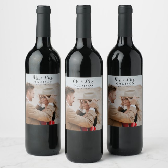 Custom Wedding Photo Calligraphy Wine Label (Bottles)