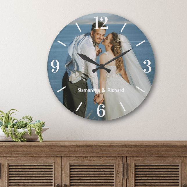 Custom Wedding Photo Couple Names Keepsake Large Clock (Creator Uploaded)