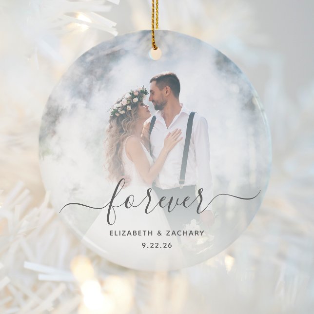 Custom Wedding Photo Forever Personalised Grey Ceramic Tree Decoration (Creator Uploaded)