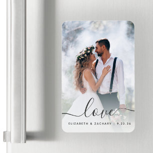 Custom Wedding Photo Love Grey Script Magnet