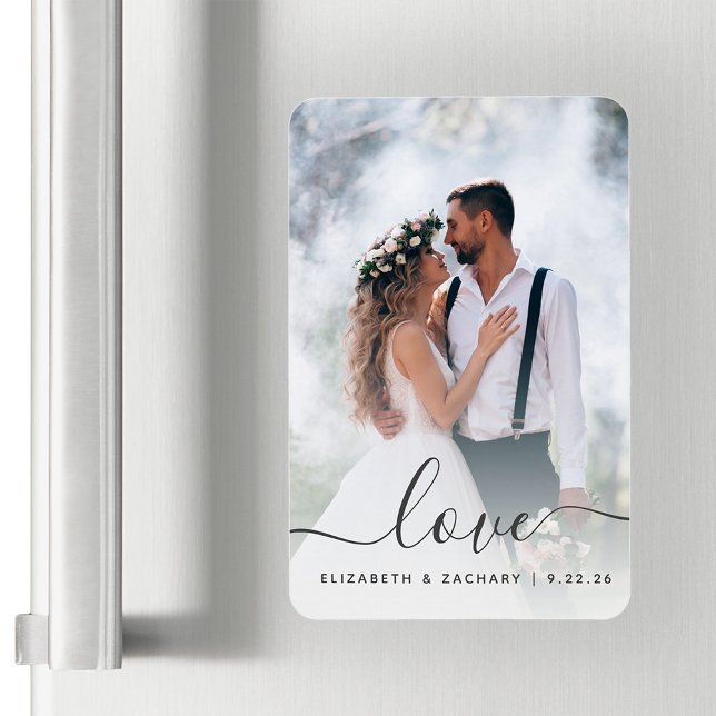 Custom Wedding Photo Love Grey Script Magnet (Creator Uploaded)