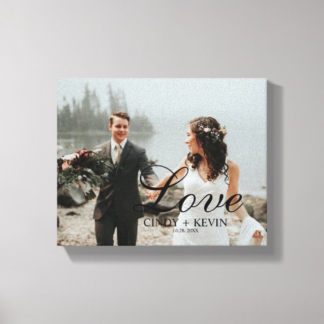 Custom Wedding Photo Love Name or Family Name Canvas Print (Front)