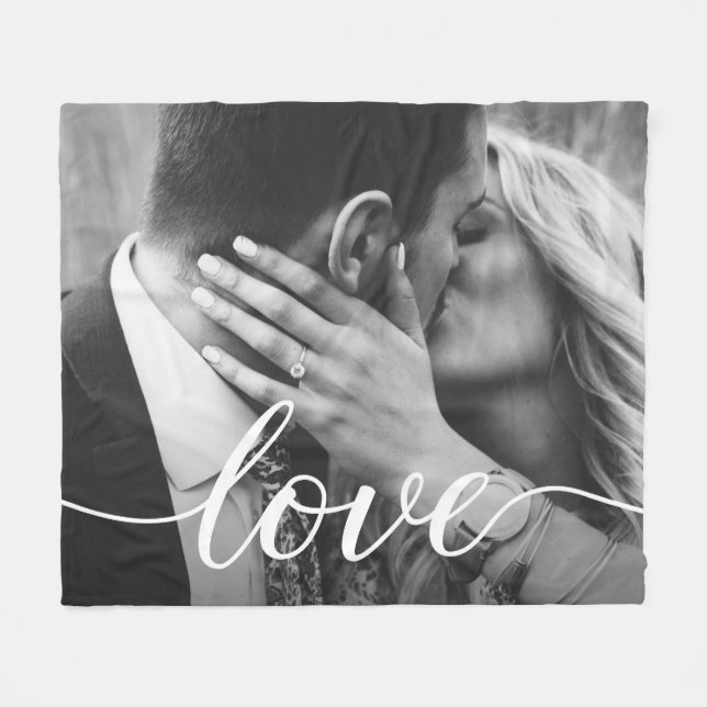 Custom wedding photo Love script gift Fleece Blanket (Front (Horizontal))