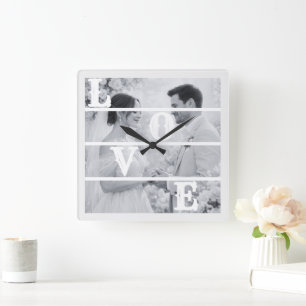 Custom Wedding Photo "LOVE" Square Wall Clock