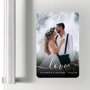 Custom Wedding Photo Love White Script Magnet