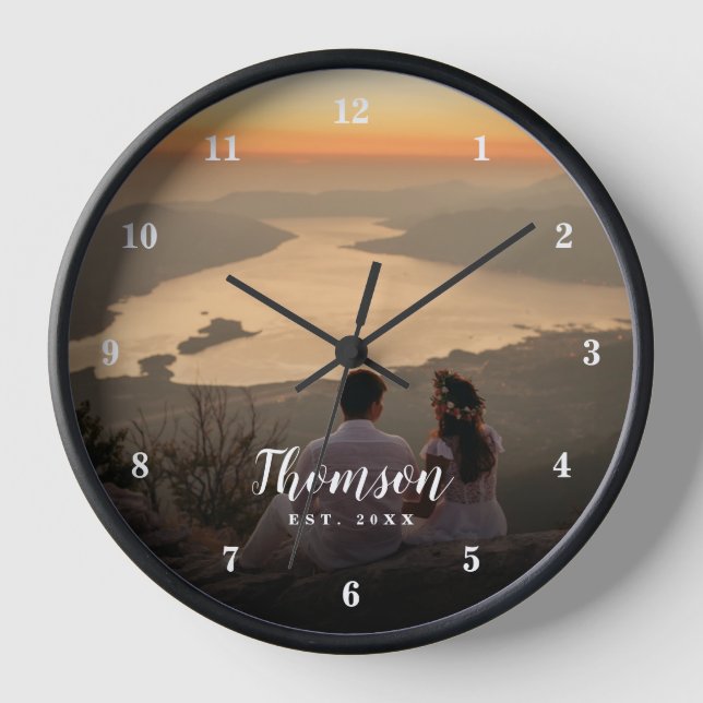 Custom Wedding Photo Monogrammed Clock (Front)