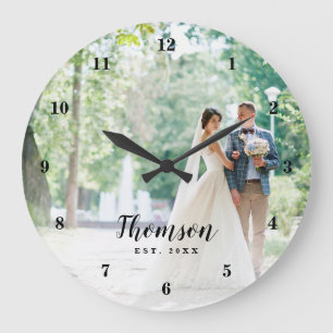 Custom Wedding Photo Monogrammed Large Clock