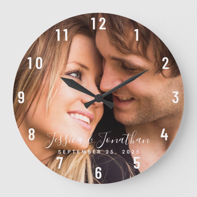 Custom Wedding Photo Personalised Anniversary Large Clock (Front)