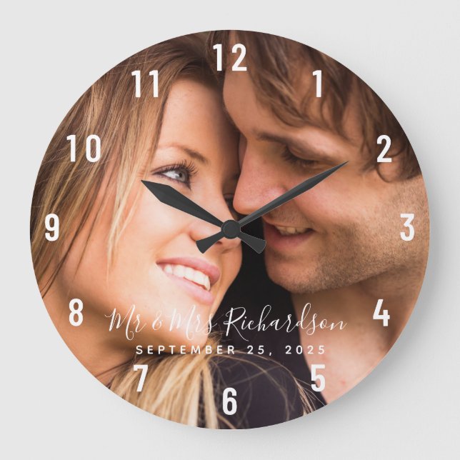 Custom Wedding Photo Personalised Large Clock (Front)