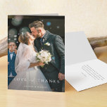 Custom Wedding Photo Thank You Card<br><div class="desc">This simply chic custom photo wedding folded thank you card template features an elegant, minimalist, modern design. The front features your favorite photo, first names and a 'LOVE and THANKS' message conveyed with a striking blend of two distinct fonts, with 'and' in a light, flowing script between the rest of...</div>