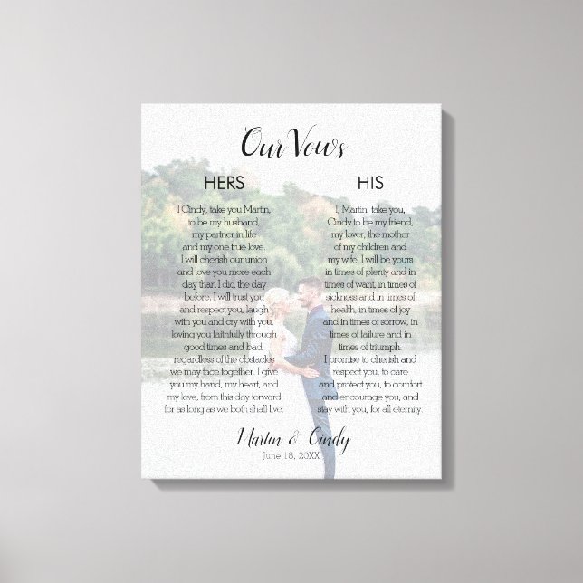 Custom Wedding Photo & Vows Canvas Print (Front)