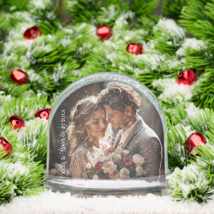 Custom Wedding Photo White Typography Snowglobe
