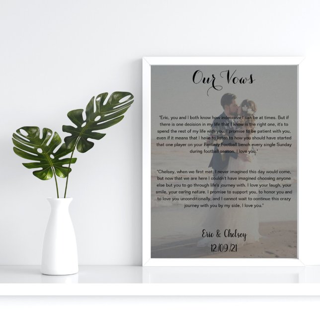 custom wedding photo with wedding vows faded gray poster (Creator Uploaded)