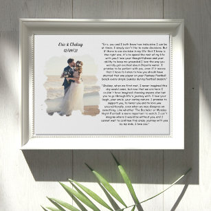custom wedding photo with wedding vows minimalist faux canvas print
