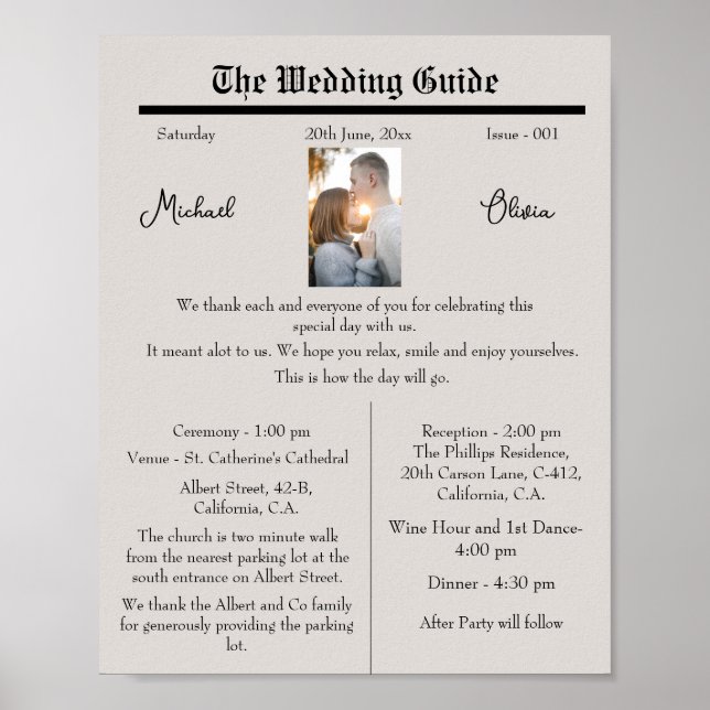 Custom Wedding Program Chart (Front)