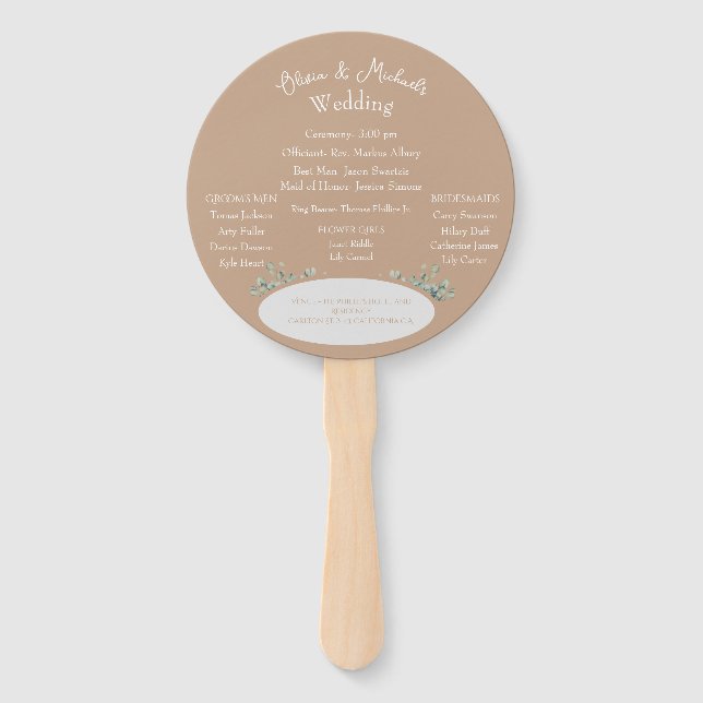 Custom Wedding Program Hand Fan (Front)