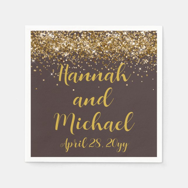 Custom Wedding Reception Brown & Gold Personalised Napkin (Front)